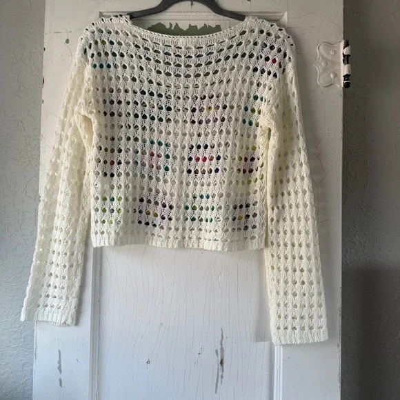 Debut XS Crochet Granny Square Sweater Boho Festival Crop Top - Picture 3 of 7